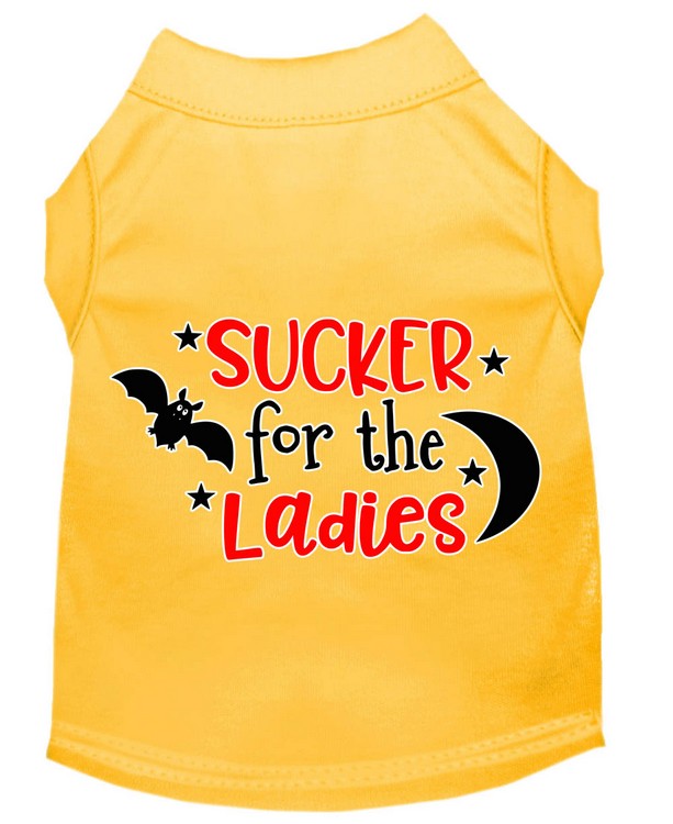 Sucker for the Ladies Screen Print Dog Shirt Yellow Med